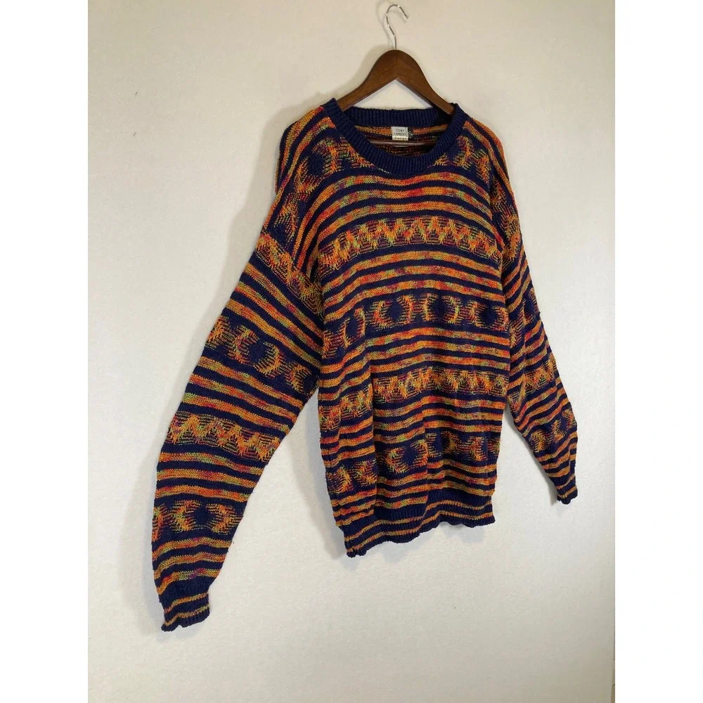 Vintage Tony Lambert Women‎ Med Multi Color Geometric Knit Coogi Style Sweater